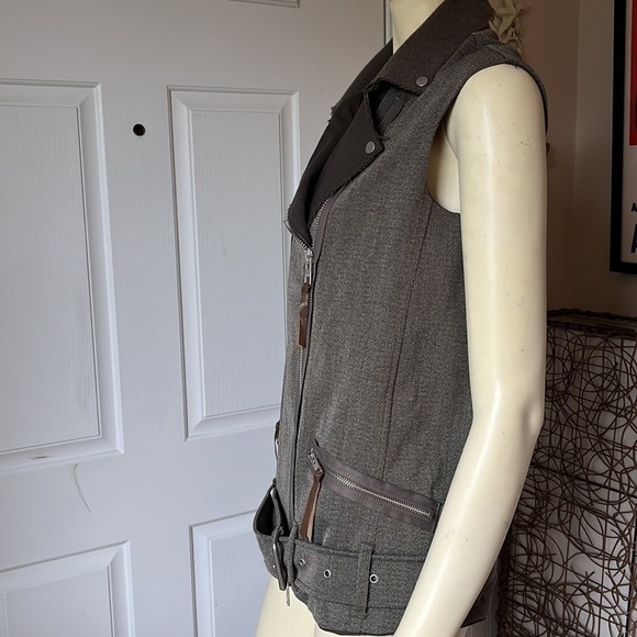 𝅺ALLSAINTS Italian Cloth Women’s Zulia Biker Moto Vest Brown Beige Size 6 - Picture 7 of 14